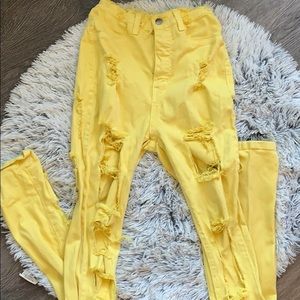 Yellow Distressed Denim Jeans